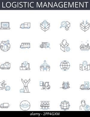 Collection d'icônes de ligne de gestion logistique. Chaîne d'approvisionnement, plan de distribution, stratégie d'expédition, manutention, contrôle des stocks, Gestion de parc Illustration de Vecteur
