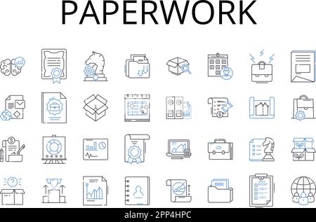 Collection d'icônes de ligne de documents. Documentation, Red tape, tenue des dossiers, formulaires juridiques, documents de procédure, Tâches administratives, documents écrits Illustration de Vecteur