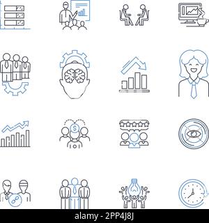 Collection d'icônes de la ligne de travail de l'agence. Temporaire, Contrat, indépendant, flexibilité, expérience, Habile, vecteur de gestion et illustration linéaire Illustration de Vecteur
