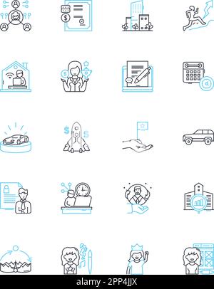 Jeu d'icônes linéaires profession et informations d'identification. Avocat, ingénieur, docteur, comptable, enseignant, Architecte, vecteur de ligne de consultant et panneaux de concept Illustration de Vecteur