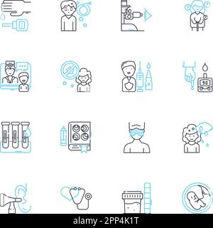 Ensemble d'icônes linéaires de surveillance médicale. Supervision, gestion, gouvernance, supervision, contrôle, Réglementation, vecteur de ligne d'autorisation et signes conceptuels Illustration de Vecteur