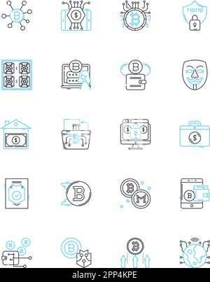 Jeu d'icônes linéaires de devises alternatives. Crypto-monnaie, blockchain, décentralisé, numérique, virtuel, Peer-to-Peer, vecteur de ligne de jeton et signes de concept Illustration de Vecteur
