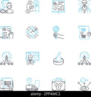 Ensemble d'icônes linéaires de discipline fiscale. Budgétisation, enregistrement, planification, responsabilité, contrôle, Efficacité, vecteur de ligne de restriction et signes de concept Illustration de Vecteur