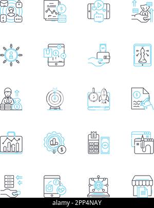 Afficher les icônes linéaires ADS définies. Impressions, clics, CTR (taux de clics), conversion, Retouche, Bannière, vecteur de ligne d'annonces et concept Illustration de Vecteur