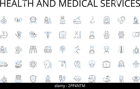 Collection d'icônes de ligne de services médicaux et de santé. Nerking, collaboration, connectivité, engagement, communautés, Partage, vecteur de communication et Illustration de Vecteur