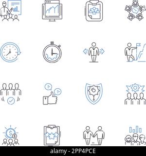 Collection d'icônes de ligne d'implémentation. exécution, déploiement, intégration, réalisation, réalisation, matérialisation, vecteur de performance et linéaire Illustration de Vecteur