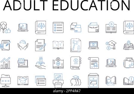 collection d'icônes de ligne d'éducation pour adultes. Enseignement supérieur, perfectionnement professionnel, formation continue, formation tout au long de la vie, éducation pour adultes, Senior Illustration de Vecteur