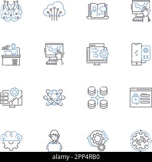 Collection d'icônes de ligne de logiciel algorithmique. Code, logique, syntaxe, analyse, calcul, Programmation, vecteur arithmétique et illustration linéaire Illustration de Vecteur