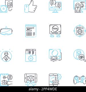 Ensemble d'icônes linéaires mondiales. Global, Internet, connectivité, Nerk, diversité, Accès, vecteur de ligne de communication et signes conceptuels. Interconnecté Illustration de Vecteur