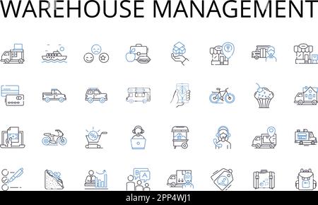 Collection d'icônes de ligne de gestion d'entrepôt. Contrôle des stocks, gestion de la distribution, gestion de la logistique, gestion des stocks, chaîne d'approvisionnement Illustration de Vecteur