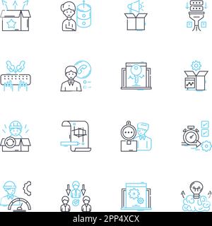 Ensemble d'icônes linéaires de gestion de marque. Stratégie, marquage, identité, marketing, réputation, Communication, vecteur de ligne de positionnement et signes conceptuels Illustration de Vecteur