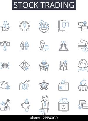 Collection d'icônes de ligne de bourse. Opérations de Forex, fonds communs de placement, opérations de marchandises, banque d'investissement, négociation d'actions, Journée de trading, Portefeuille Illustration de Vecteur