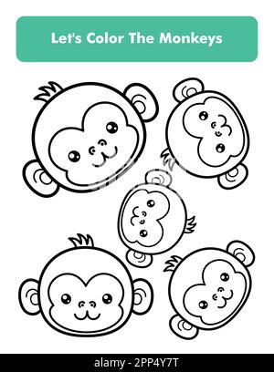 Mignon Monkeys page de livre dans lettre format de page enfants coloriage feuille de travail élément Premium Vector Illustration de Vecteur