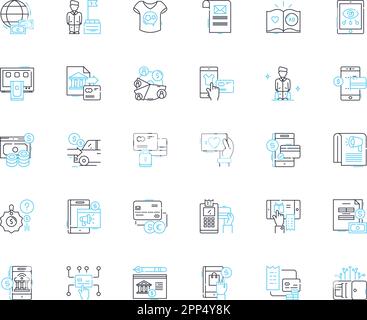 Acheter des objets Linear Icons Set. Acheter, Acheter, Acheter, acquérir, obtenir, Investir, se procurer des panneaux de vecteur de ligne et de concept. Obtenir,posséder,capturer des illustrations de contour Illustration de Vecteur