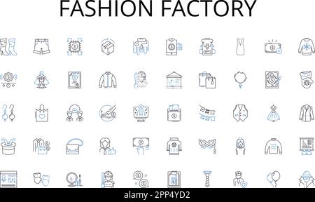 Collection d'icônes Fashion Factory Line. Technologie, urbanisation, consumérisme, condition physique, développement durable, Commodité, vecteur de médias sociaux et linéaire Illustration de Vecteur