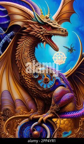 Steampunk / Dragon de conte de fées Banque D'Images