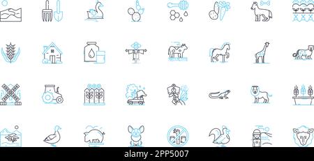 Ensemble d'icônes linéaires agronomiques. Récolte, irrigation, fertilisation, culture, sol, Culture, vecteur de ligne de travail du sol et signes conceptuels. Plantation,Pest,Weed Illustration de Vecteur