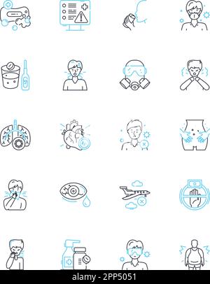 Jeu d'icônes linéaires de sécurité Internet. Cryptage, pare-feu, logiciel malveillant, phishing, chevaux de Troie, Vulnérabilité, vecteur de ligne de piratage et signes de concept. Cybercriminalité Illustration de Vecteur