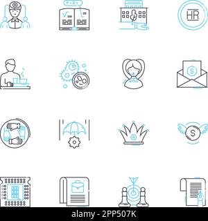 Ensemble d'icônes linéaires d'établissement commercial. Opérations, actions, devises, marchandises, contrats à terme, Placements, vecteur de ligne d'options et panneaux de concept. Finances Illustration de Vecteur