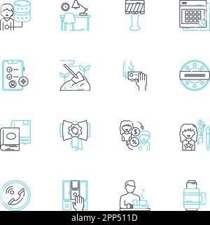 Ensemble d'icônes linéaires de l'espace de travail. Bureau, armoire, collègues, collaboration, productivité, Bureau, panneaux vectoriels et de concept pour la salle du personnel. Zoom,Réunion Illustration de Vecteur