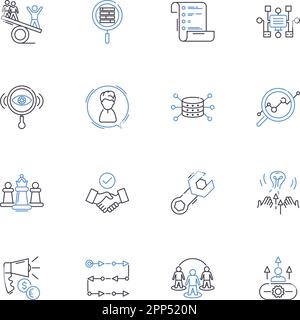 Collection d'icônes de ligne de positionnement de la marque. Unicité, identité, perception, différenciation, cohérence, Valeur, vecteur de pertinence et linéaire Illustration de Vecteur