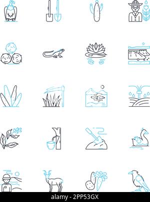 Ensemble d'icônes linéaires horticoles. Culture, récolte, propagation, sol, plantation, Irrigation, vecteur de ligne de jardinage et signes conceptuels. Agriculture Illustration de Vecteur