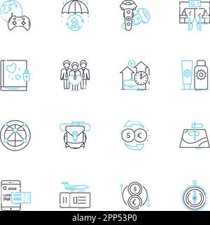 Jeu d'icônes linéaires de réalité augmentée. Hologramme, superposition, interactif, immersif, virtuel, Projection, vecteur de ligne numérique et signes conceptuels. Améliorer Illustration de Vecteur