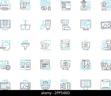 Ensemble d'icônes linéaires du manuel des opérations. Normalisation, directives, procédures, processus, documentation, Stratégies, protocoles vecteur de ligne et concept Illustration de Vecteur