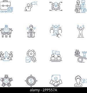 Collection d'icônes de la ligne des officiers principaux. Leadership, gestion, administration, autorité, direction, Surveillance, vecteur de prise de décision et linéaire Illustration de Vecteur