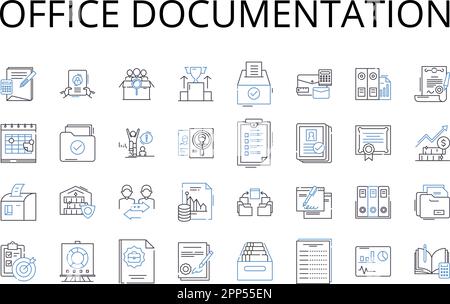 Collection d'icônes de ligne de documentation Office. Documents juridiques, dossiers de l'entreprise, correspondance d'affaires, documents administratifs, dossiers du personnel Illustration de Vecteur