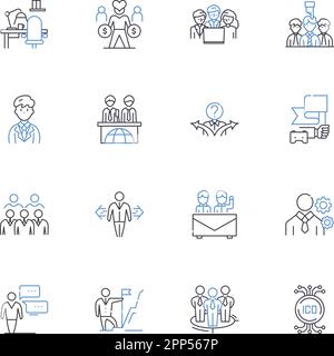 Collection d'icônes de ligne de contraintes de main-d'œuvre. Coopération, camaraderie, travail d'équipe, Partenariat, unité, Bourse, vecteur de collaboration et illustration linéaire Illustration de Vecteur