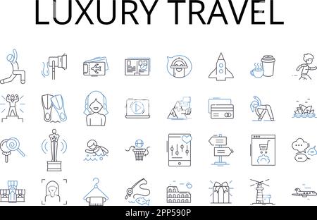 Collection Luxury Travel Line Icons. Voyage haut de gamme, voyage Elite, voyage Premium, voyage Deluxe, voyage somptueux, Voyage extravagant, voyage cinq étoiles Illustration de Vecteur