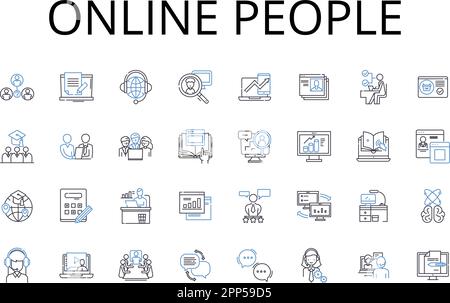 Collection d'icônes de la ligne de personnes en ligne. Citoyens numériques, utilisateurs d'Internet, cyberpopulation, public Web, communauté virtuelle, Netizens, vecteur de gens en ligne Illustration de Vecteur