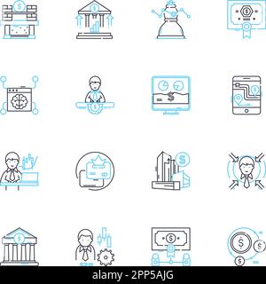 partage l'ensemble d'icônes linéaires. Actions, actions, marché, négociation, investissement, Porte-documents, vecteur de ligne de dividende et panneaux de concept. IPO,courtiers,Plan d'échange Illustration de Vecteur