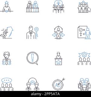 Principale collection d'icônes de ligne de leadership. Isionary, communicateur, innovant, concentré, décisif, Pilotée par les résultats, vecteur Ttrusthy et linéaire Illustration de Vecteur
