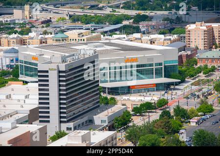 Vue aérienne de Vivint Smart Home Arena à Salt Lake City, Utah UT, USA. C'est la maison du Jazz de l'Utah et l'arène de patinage artistique pour les Jeux olympiques de 2002. Banque D'Images