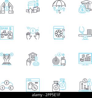 jeu d'icônes linéaires des actions. Actions, actions, titres, investissements, opérations, Portfolio, vecteur ligne Bull et signes de concept. Bear,Market,Exchange Illustration de Vecteur