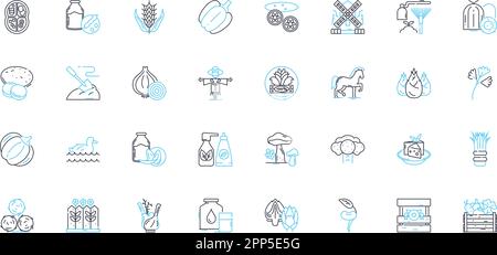 Jeu d'icônes linéaires écologiques pour l'agriculture. Durable, biologique, compostage, agroforesterie, Permaculture, Biodiversité, vecteur et concept de la ligne Aquaponics Illustration de Vecteur