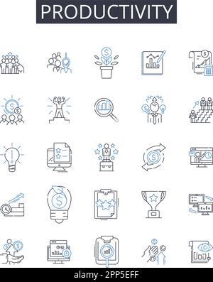 Collection d'icônes de ligne de productivité. Efficacité, efficacité, rendement, compétence, Capacité, vecteur de compétence et linéaire Illustration de Vecteur