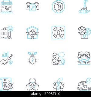 Ensemble d'icônes linéaires d'alimentation en eau propre. Aquifère, chlore, contamination, dessalement, sécheresse, Filtrage, vecteur de ligne de fluorure et signes conceptuels Illustration de Vecteur