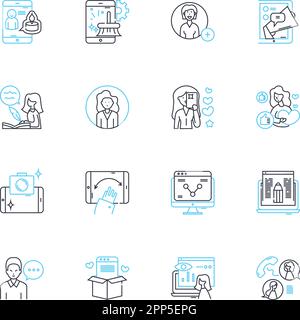 Marketing de filiale linéaire icônes ensemble. Commission , Partenariat , référence , passif , revenu , Filiale , vecteur de ligne de conversion et signes de concept Illustration de Vecteur