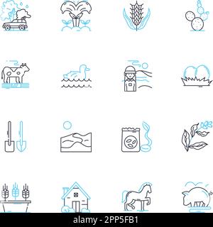 Ensemble d'icônes linéaires agronomiques. Récolte, irrigation, fertilisation, culture, sol, Culture, vecteur de ligne de travail du sol et signes conceptuels. Plantation,Pest,Weed Illustration de Vecteur