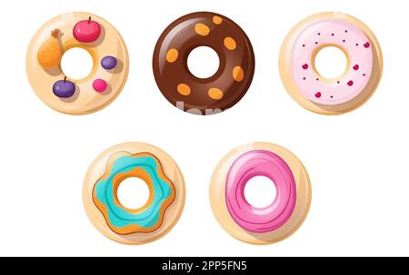 définir l'illustration vectorielle du glaçage multicolore sur le donut isolé sur fond blanc Illustration de Vecteur