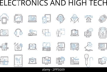 Collection d'icônes de la gamme électronique et haute technologie. Gadgets, appareils, appareils, machines, instruments, Outils, vecteur d'équipement et illustration linéaire Illustration de Vecteur