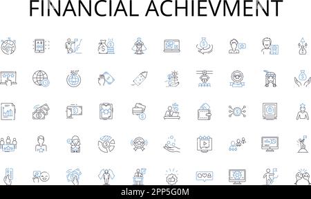 Collection d'icônes de la ligne de réalisation financière. Voyager, Frontier, Discovery, Uncharted, Odyssey, Cosmonaute, vecteur d'expédition et illustration linéaire Illustration de Vecteur