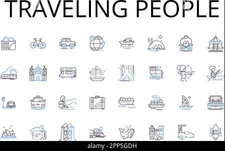 Collection d'icônes de la ligne de voyageurs. Nomades itinérants, amateurs de Wanderlust, voyageurs explorant, touristes aventureux, voyages en jet-setting Illustration de Vecteur