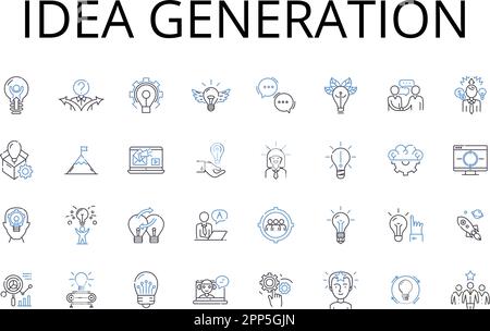 Collection d'icônes de ligne de génération d'idées. Séance de brainstorming, création de conceptualisation, initiation à l'innovation, initiation à l'originalité, perception Illustration de Vecteur