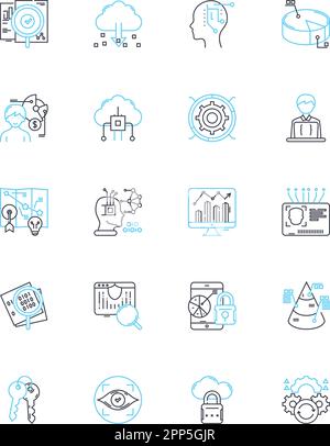 Ensemble d'icônes linéaires d'analyse concurrentielle. Concurrence, marché, rivaux, SWOT, Benchmarking, Différenciation, vecteur de ligne d'écart et signes de concept. Évaluation Illustration de Vecteur