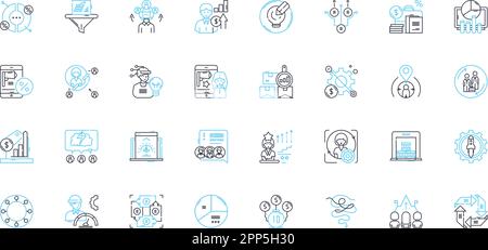 Icônes linéaires de supervision définies. Supervision, surveillance, contrôle, surveillance, gouvernance, Passer en revue, inspecter le vecteur de ligne et les panneaux conceptuels. Réglementation Illustration de Vecteur