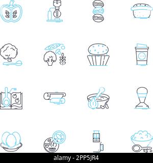 Ensemble d'icônes Cafe Linear. Cosy, Espresso, Croissant, ambiance, Cappuccino, Latte, vecteur de ligne fraîche et signes conceptuels. Pâtisseries, brunch, produits de boulangerie Illustration de Vecteur